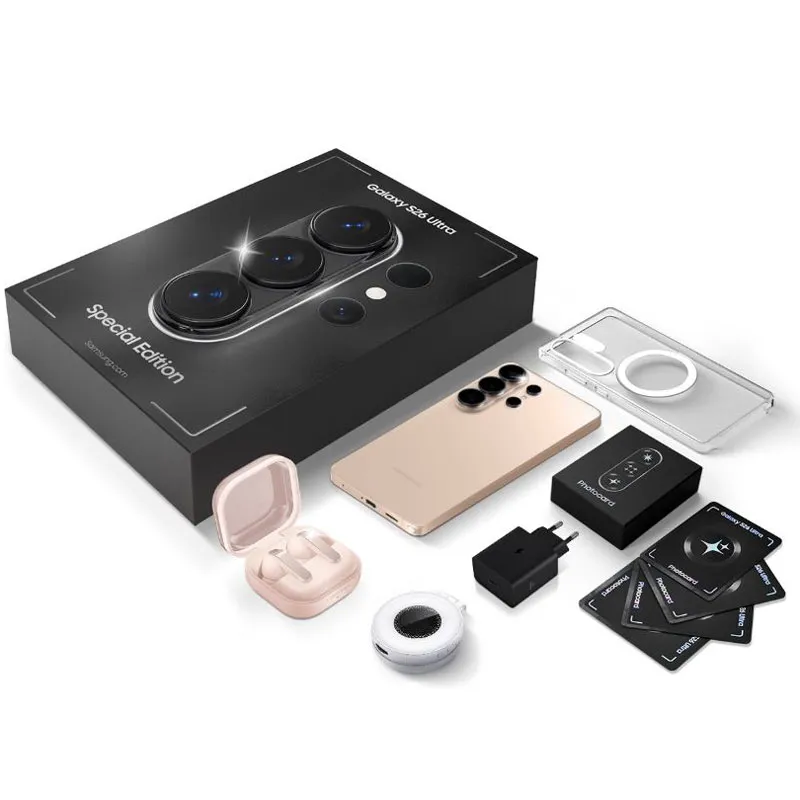 S26 FE Special Edition bundle with gift box, phone, earbuds and accessories